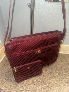 Emilio Pucci Wine Burgundy Shoulder Bag with Matching Pouch set
